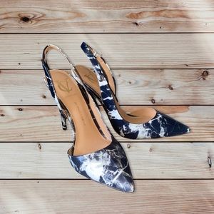 Vero Cuoio Women’s Dark Blue Marble Pattern Pointed Toe High Heel Shoes Size:9M